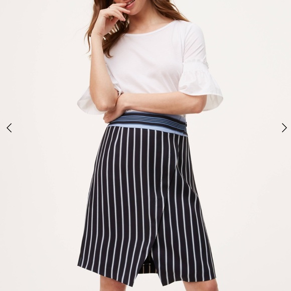 LOFT Petite Mixed Stripe Wrap Skirt - Picture 2 of 4